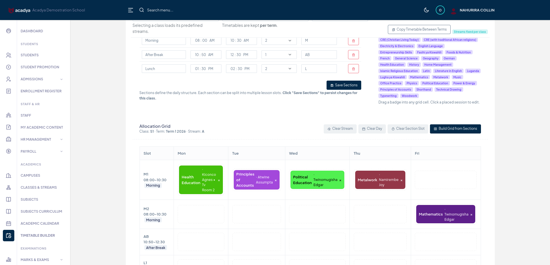 acadya Timetable Builder